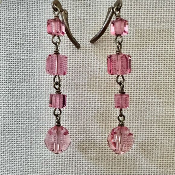 Sterling silver pink Swarovski crystal drop earrings - Picture 1 of 8